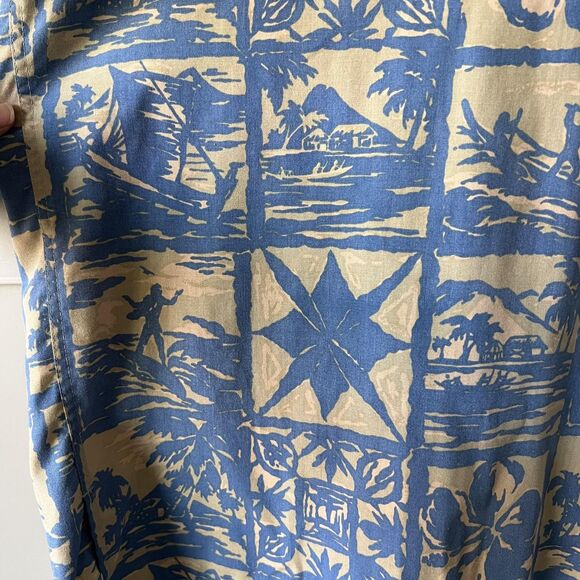 Reyn Spooner Shirt Mens Medium Blue Tan Hawaiian Aloha Commemorative Classic - Picture 7 of 13